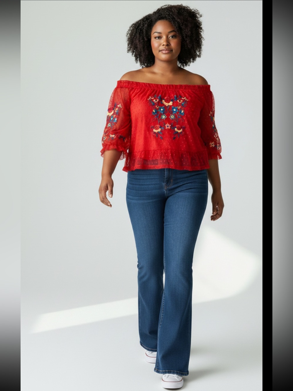 Umgee red embroidered short sleeve blouse with embroidery